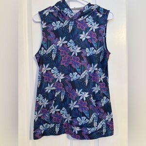Reel Legends -  Navy Floral Sleeveless Hoodie Tank. Size M. Reel Tec. Pockets